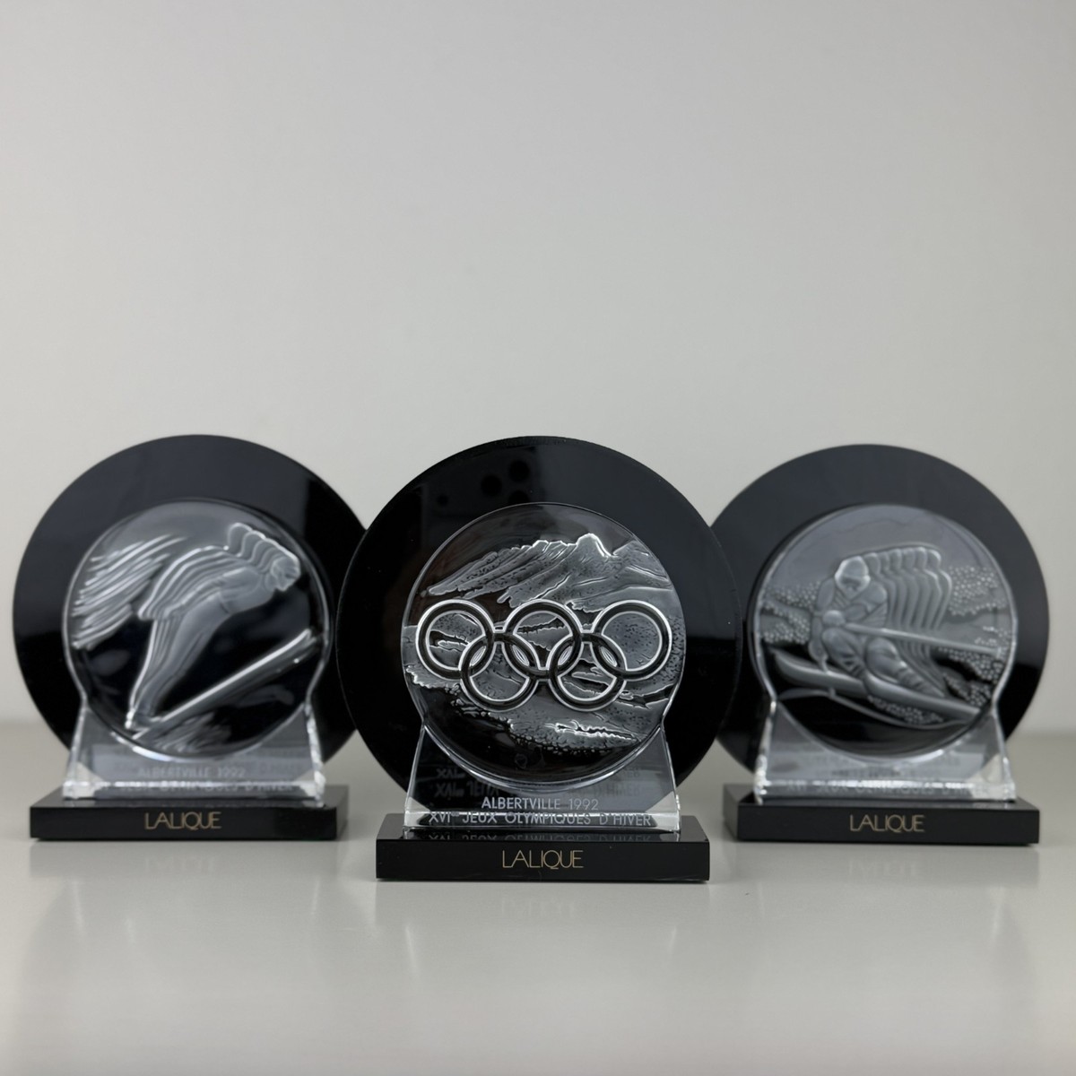 Set Of 3 Lalique Albertville 1992 Winter Olympics Crystal
