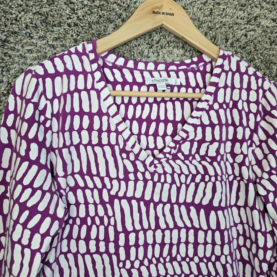 Chicos Top Womens 2 US Large Purple V Neck 3/4 Sleeve Tee Casual Ladies - Image 4 of 4