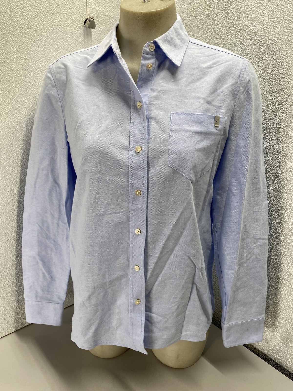 Tory Burch Womens Cotton Twill Button Shirt with Pocket Size 2 Blue