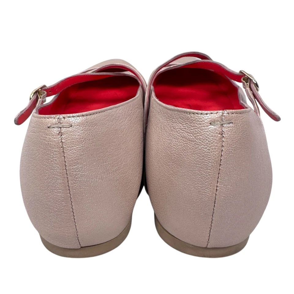 Zapatos sin cordones Pas De Rouge con correa cruzada planos de ballet para mujer 38 beige de cuero granulado Foto 4 de 4