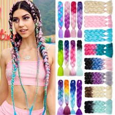 24" Christmas Jumbo Braiding Hair Extensions Ombre Crochet Rainbow Twist Braids