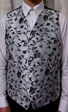 MENS EVENING FORMAL WAISTCOAT PISCADOR SILVER BLACK FLORAL SMART TUXEDO PPR  30