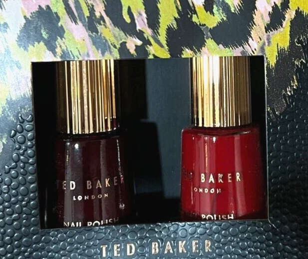Ted Baker Nail Polish Duo Burgundy And Red Glossy Glamorous Boxed GIFT BNIB