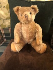Vintage Mohair teddy bear with rare glass blue eyes, 1920's, 17"