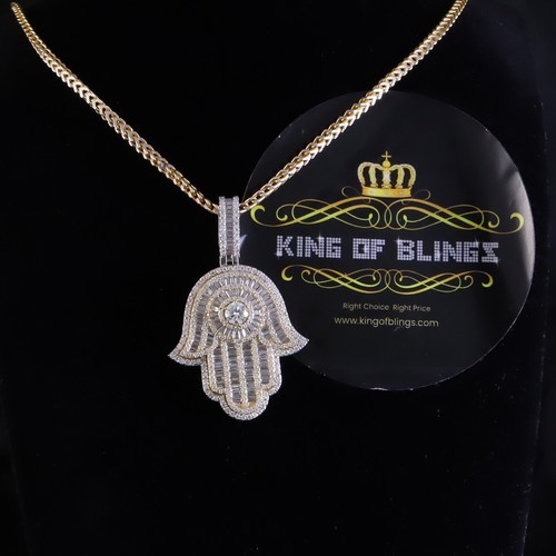 Baggutte 8,0ct VVS D Moissanitgelb silber Charm Hamsa Anhänger Herren & Frauen - Bild 11 von 12