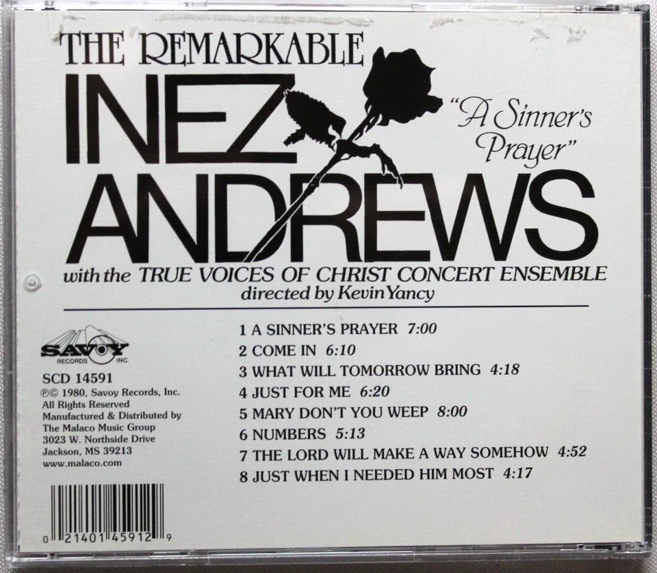 INEZ ANDREWS A SINNER'S PRAYER [USED CD] SAVOY CHRISTIAN WORSHIP MUSIC - Image 2 of 2
