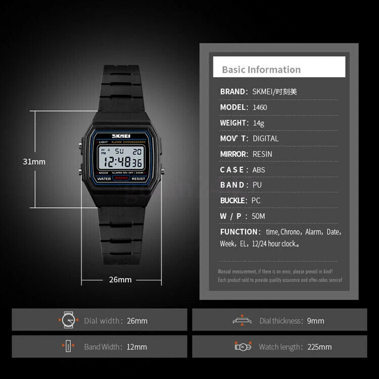 SKMEI Kids Sports Watch Waterproof Alarm Date Luminous Digital Wristwatch Au! - image 3 of 4