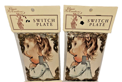 2 Light Switch Plates Decorative Praying Girl cover Hand Crafted Nursery NEW two