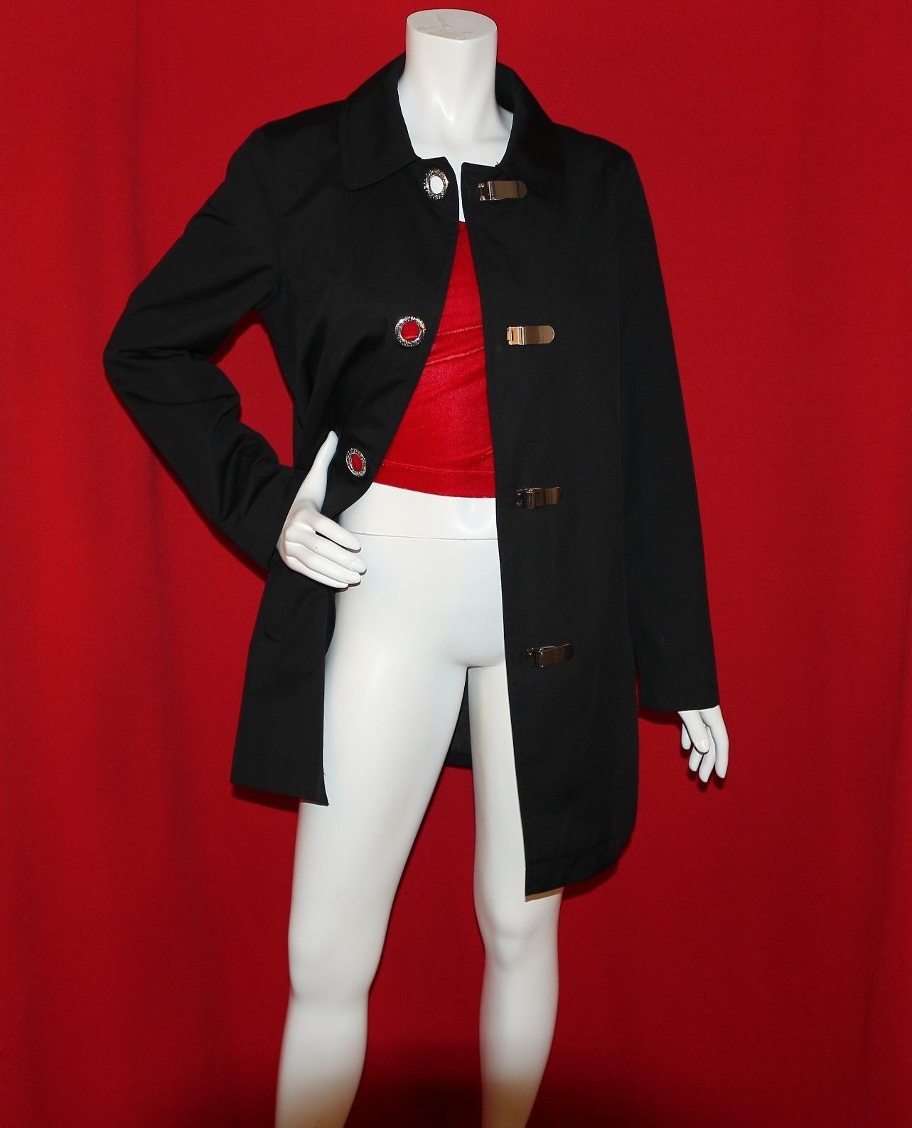 MICHAEL KORS Black Solid Chrome Clips Women Trenc… - image 8