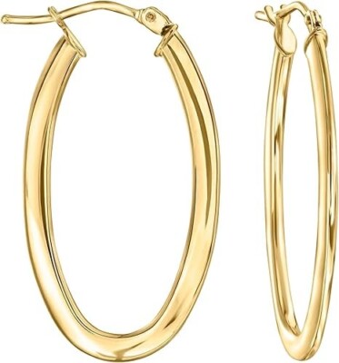 ROSS-SIMONS ITALIENISCHE 14 KT GELBGOLD OVALE CREOLEN NEU IM KARTON