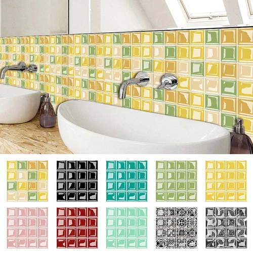 50× Mosaic Tile Stickers Stick Bathroom Kitchen Home Wall Decal Self Adhesive - Picture 1 of 43