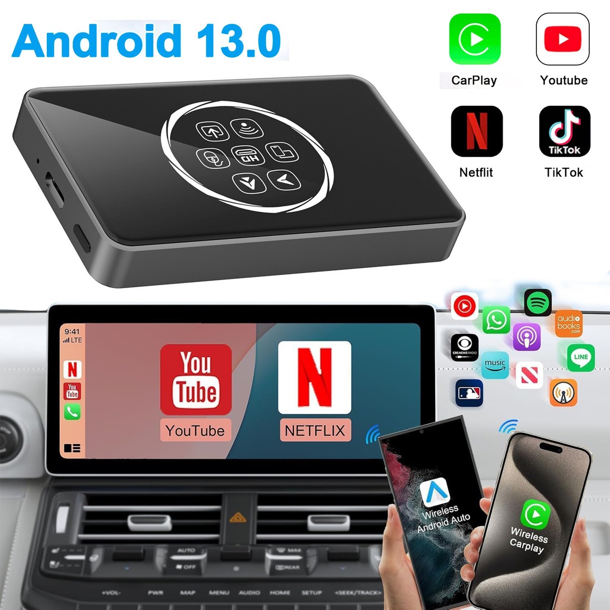 AI Box Wireless Carplay Adapter Android Auto HDMI Multimedia w