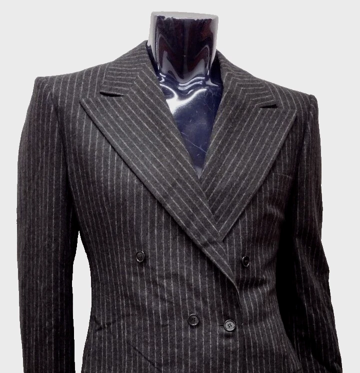 Vtg 70s Pinstripe Gangster Suit Disco Pimp  2 Piece Wide Lapels Bell Bottoms Med - Image 3 of 4