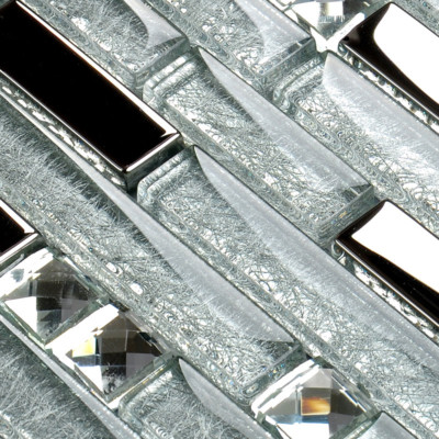 11 PCS Glitter Backsplash Tile Silver Metallic Glass Linear Mosaic Wall Tiles