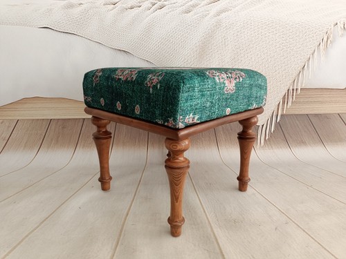 Vanity Accent Floor Ottoman Chair Blue Red Green Flowers Foot Stool Bench - Picture 32 of 91