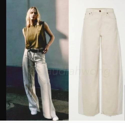 rag & bone Sofie Double Ecru High Rise Ultra Wide Leg Jeans 27 100% cotton - Picture 2 of 11