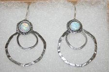 Silpada HTF Blue Opal Double Hoop "Iced Out" Sterling Silver Drop Earrings E4034