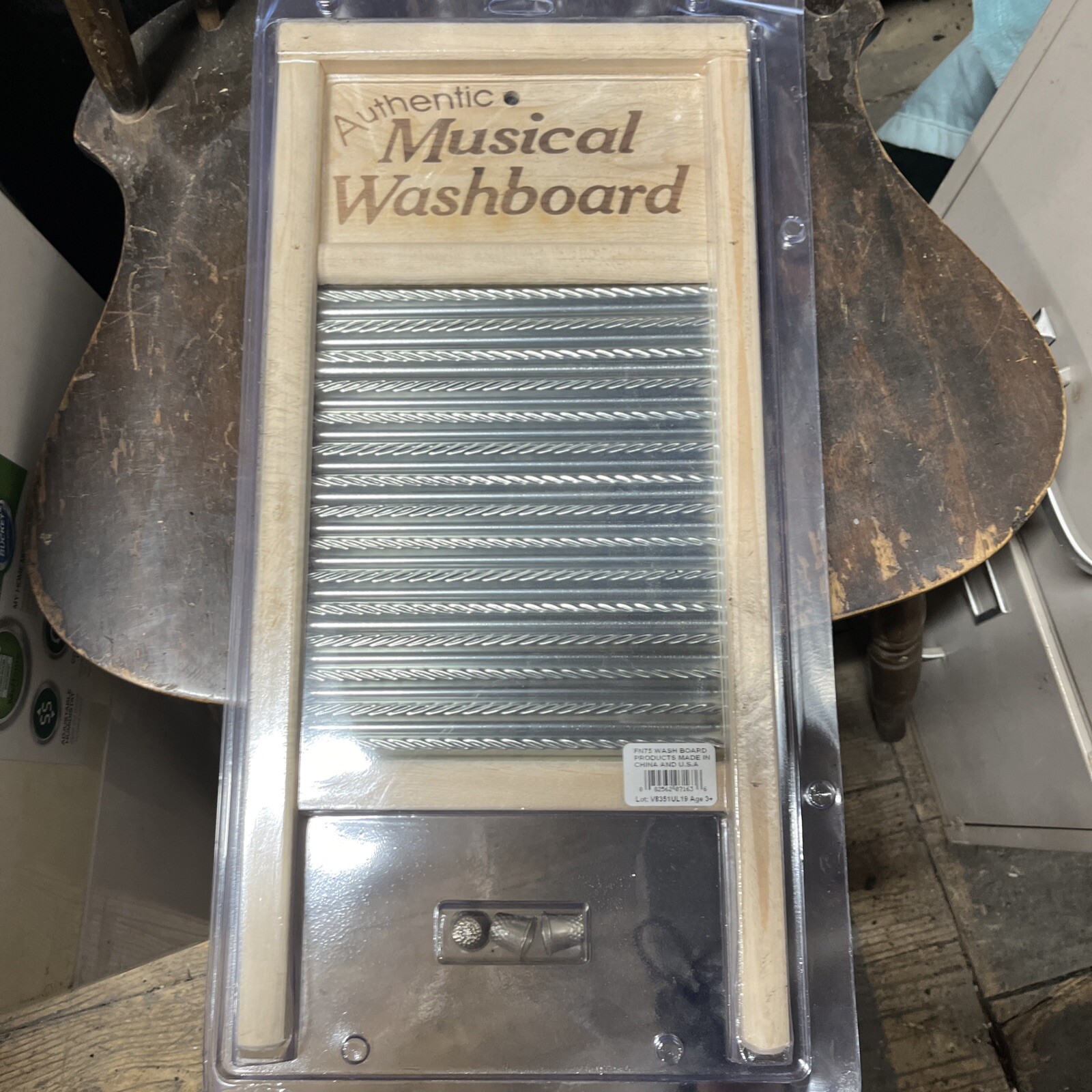 Authentic Musical Washboard FN75 With Thimbles Open Box, New Old Stock