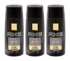 AXE Gold Body Spray 3 Pack Oud Wood Dark Vanilla Deodorant 5oz Package May Vary