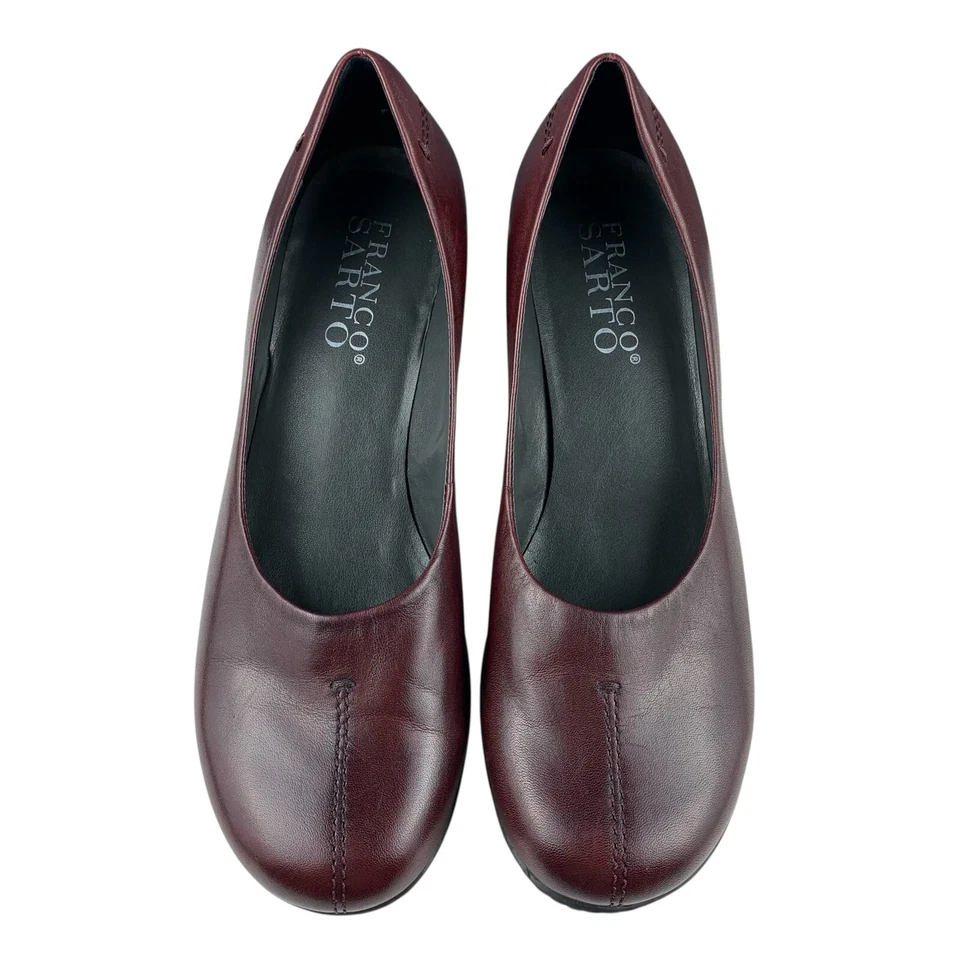 Zapatos sin cordones Franco Sarto para mujer 8,5 N de cuero borgoña con tacón ancho Brasil Foto 2 de 4