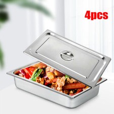 4 PCS 4" Deep Full Size Stainless Steel Steam Table Pans Hotel Food Prep Pans