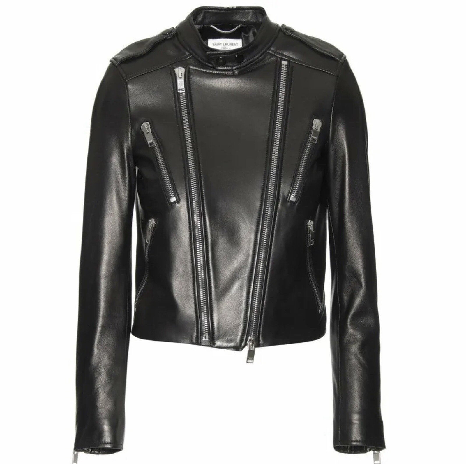 Giacca da motociclista in pelle Saint Laurent YSL cafe racer nuova con etichette EU 40 US 8