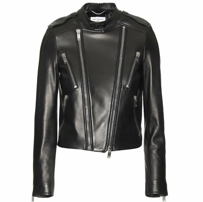 SAINT LAURENT PARIS｜JACKETS (376283 Y197Q 1000) Saint Laurent Leather Jacket, Size 36 IT
