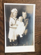 Three Siblings Portrait RPPC Postcard