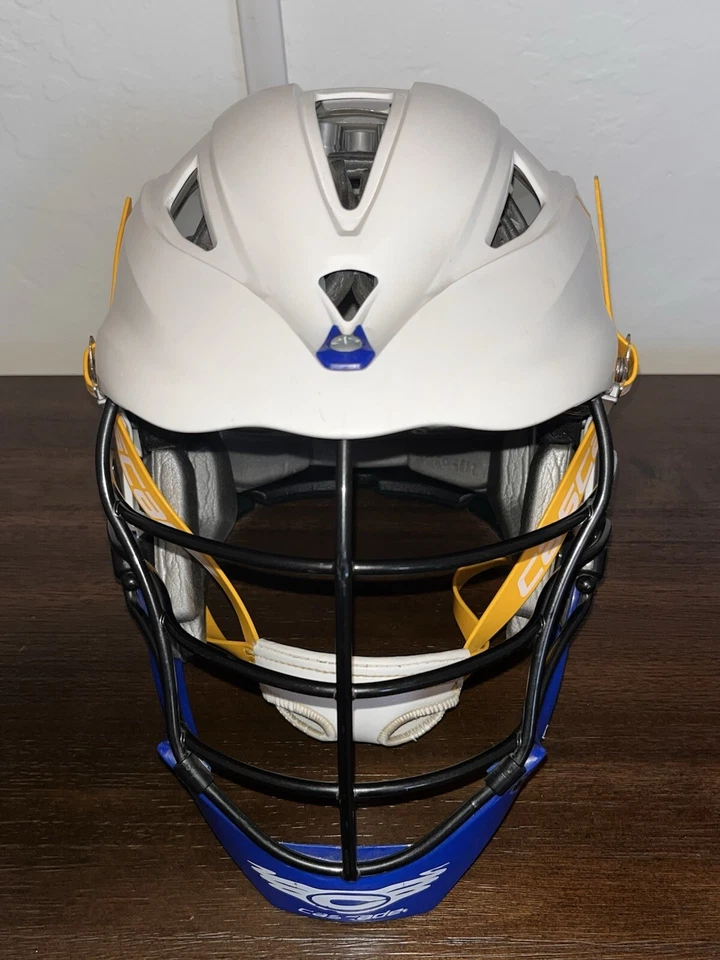 Cascade PRO7 Lacrosse Helmet White w/ Blue - Image 2 of 4