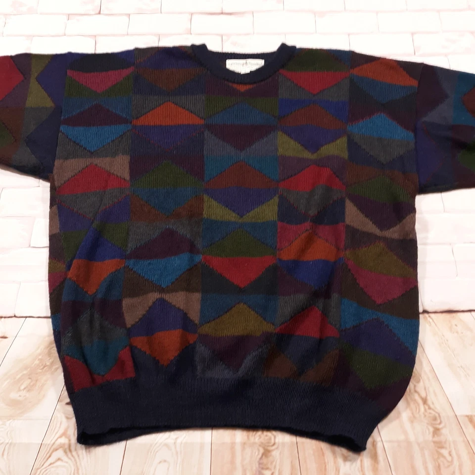 Vintage Peruvian Connection Alpaca Wool Hand Knit Sweater Mens L Geometric Heavy - Image 4 of 4