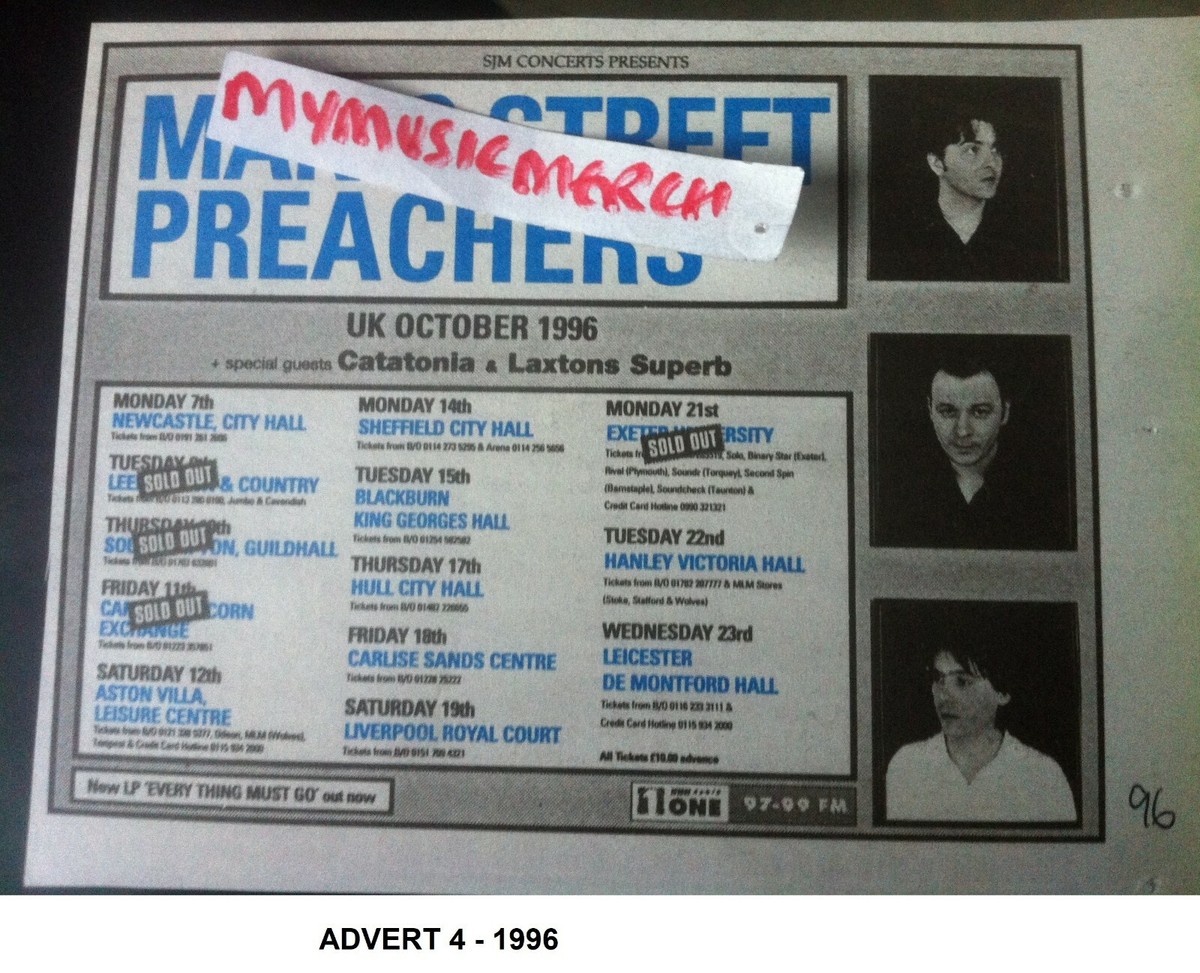 MANIC STREET PREACHERS - UK TOUR 1998 2002 2004 1996 original