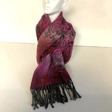 Cejon Made In Italy Pink Gray Fringe Scarf Soft Acrylic Paisley Design