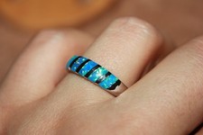 inlaid fire opal ring silver plate gems jewelry engagement cocktail wedding band