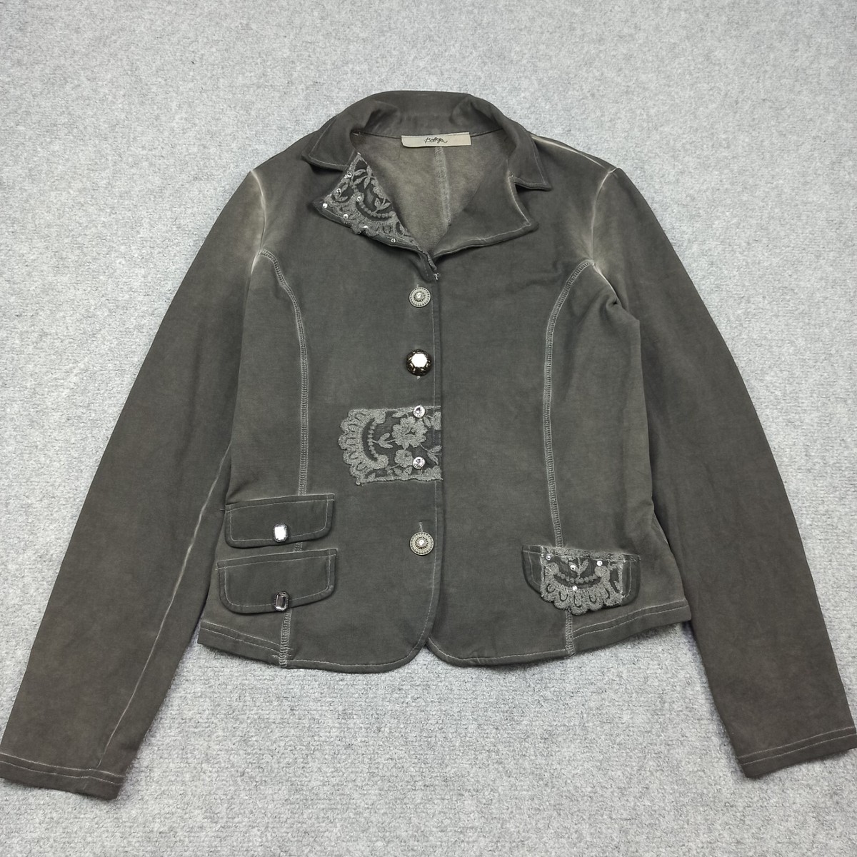 Bottega by Elisa Cavaletti Jersey Jacket Size L Grey Wash-Out 
