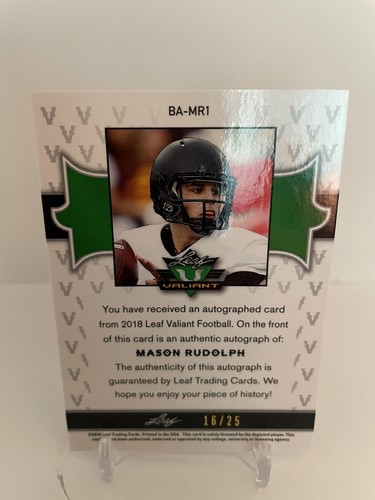 2018 Leaf Mason Rudolph Valiant BA-MR1 Football NAVY 16/25 Rookie Auto - Picture 6 of 8