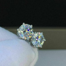 3CT Lab Created 6 Prong Diamond Solitaire Stud Earrings 14K White Gold Plated