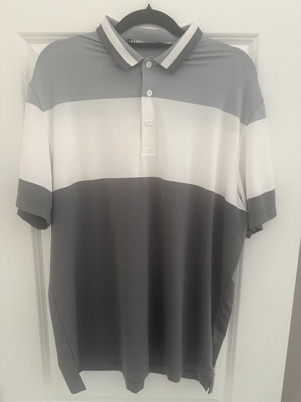 Puma Men's Short Sleeve Polo Shirt; Grey/white striped; XL