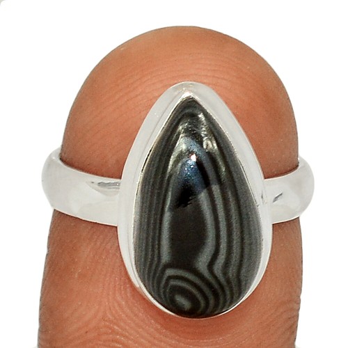 Natürliche Bulls Eye Krone aus Silber Psilomelane 925 Silber Ring Gr.7 CR36969