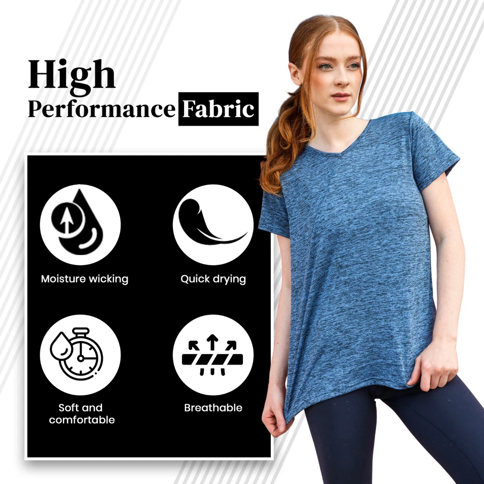 [Paquete de 5] Camisetas para mujer ajuste seco absorbentes cuello en V ropa deportiva camiseta top yoga entrenamiento Foto 2 de 4