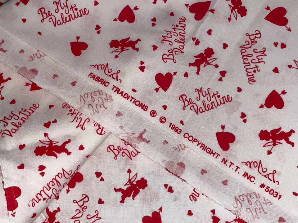 By 1/2 Yd Vintage Valentines Day Cupid Hearts 1993 Fabric Traditions Cotton BTHY - Image 3 of 4