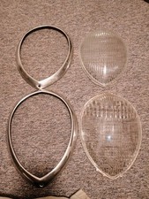 Vintage Ford Twolite Teardrop Headlight Lenses Bezels 2 Lenses 2 Bezels