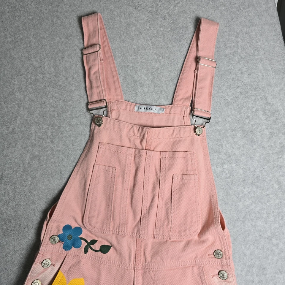 Mono Misslook Rosa M Denim Babero Envejecido Arte Hippie Pintado Floral Boho Foto 3 de 4