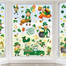 St Patricks Day Window Clings, Large Leprechaun Style Reusable Static Window ...