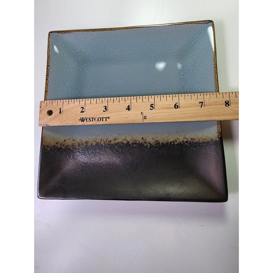 Juego de 4 platos de almuerzo para ensalada Gibson Elite Kaidence azul marrón cuadrado de 7,75" Foto 3 de 4