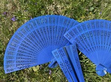 5 Navy Blue Sandalwood Fans for Wedding - Color: Dark Blue