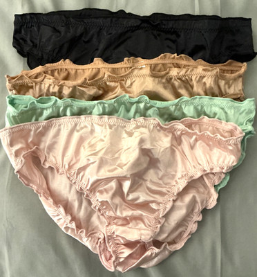 Women s Buttery Soft Silky Second Skin SATIN Ruffle Bikini Panty L/LX 4 pack