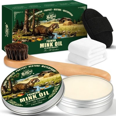 4-in-1 Mink Oil Leather Conditioner and Cleaner 3.52 oz - Premium Waterproof For