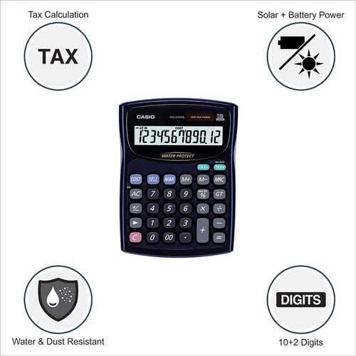 Casio WD-220MS-BU Desktop - Water Protected and Dust Proof Standard Calculator - Picture 2 of 5
