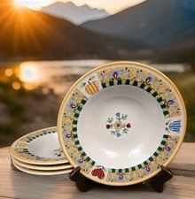 4 Tienshan Stoneware Lancaster 8.75"  Soup Salad Bowl Multi Colored Country