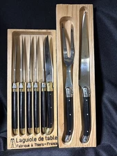 Set of 6 Jean Dubost Laguiole de Table Steak Knives with Black Handle +Carving